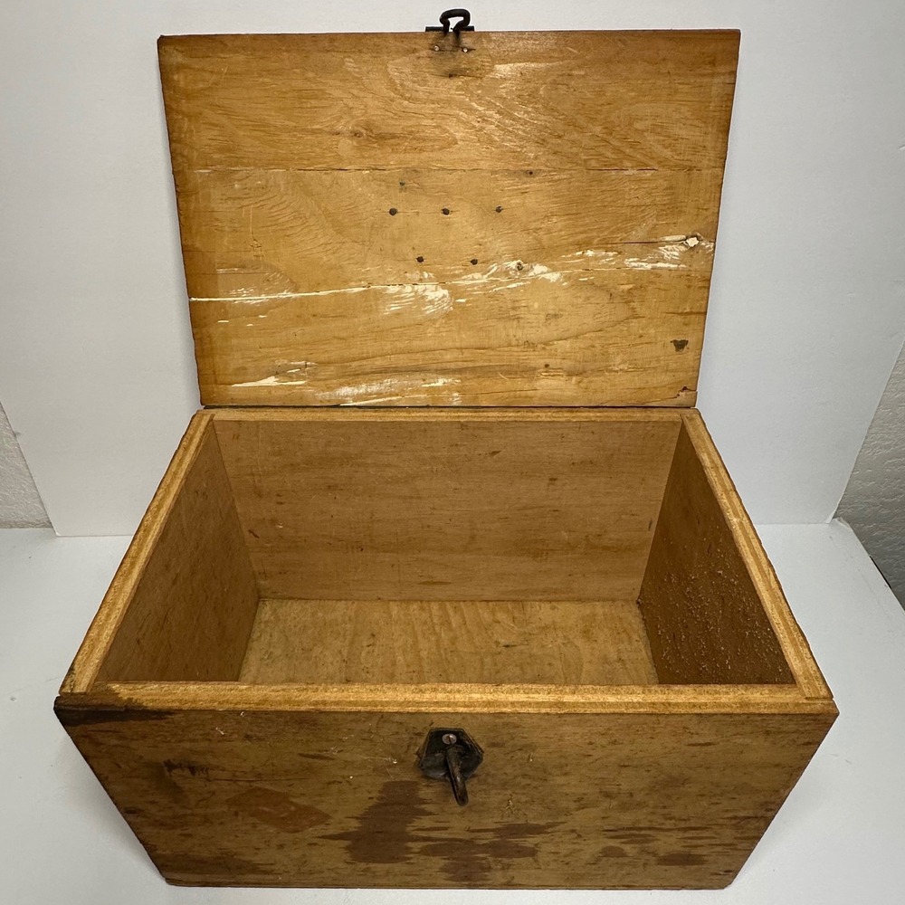 Vintage Small Wooden Military Footlocker Storage Chest Brown LT Engels Stencil